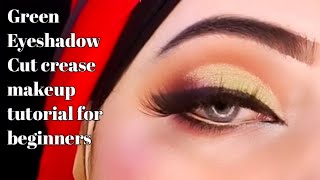 Green eyeshadow Cut crease makeup tutorial for beginners step by step @makeupbyirha screenshot 5