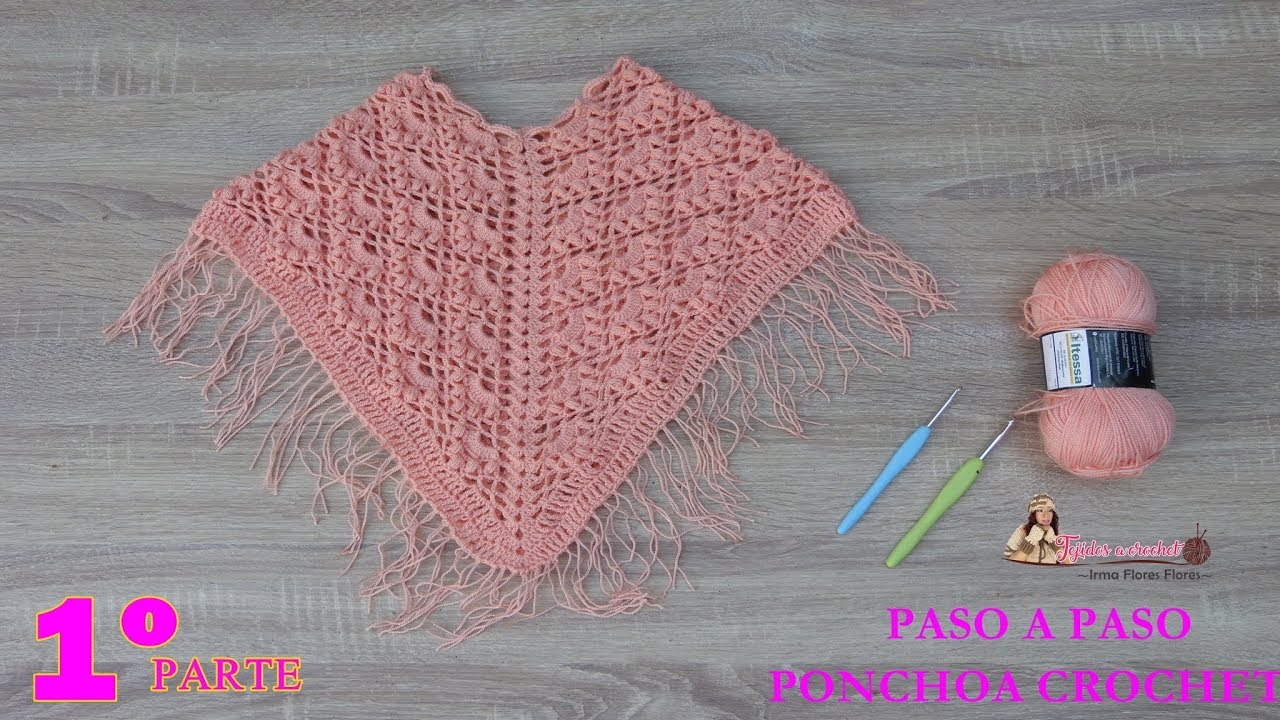 Poncho para dama a paso en un lindo punto /1º parte tejido a crochet - YouTube
