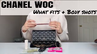 NEW CHANEL WOC WITH PEARL CRUSH❤️ - CHANEL 22 WALLET ON CHAIN / WHAT FITS /  MOD SHOTS!! 
