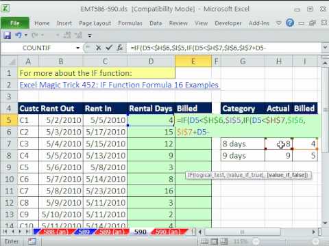 Excel Magic Trick 590: Nested IF function Convert From Actual Days to Billed Days