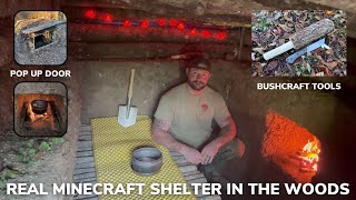 Solo Overnight Survival Instructor Builds an Underground Minecraft Shelter with a Huge Fireplace