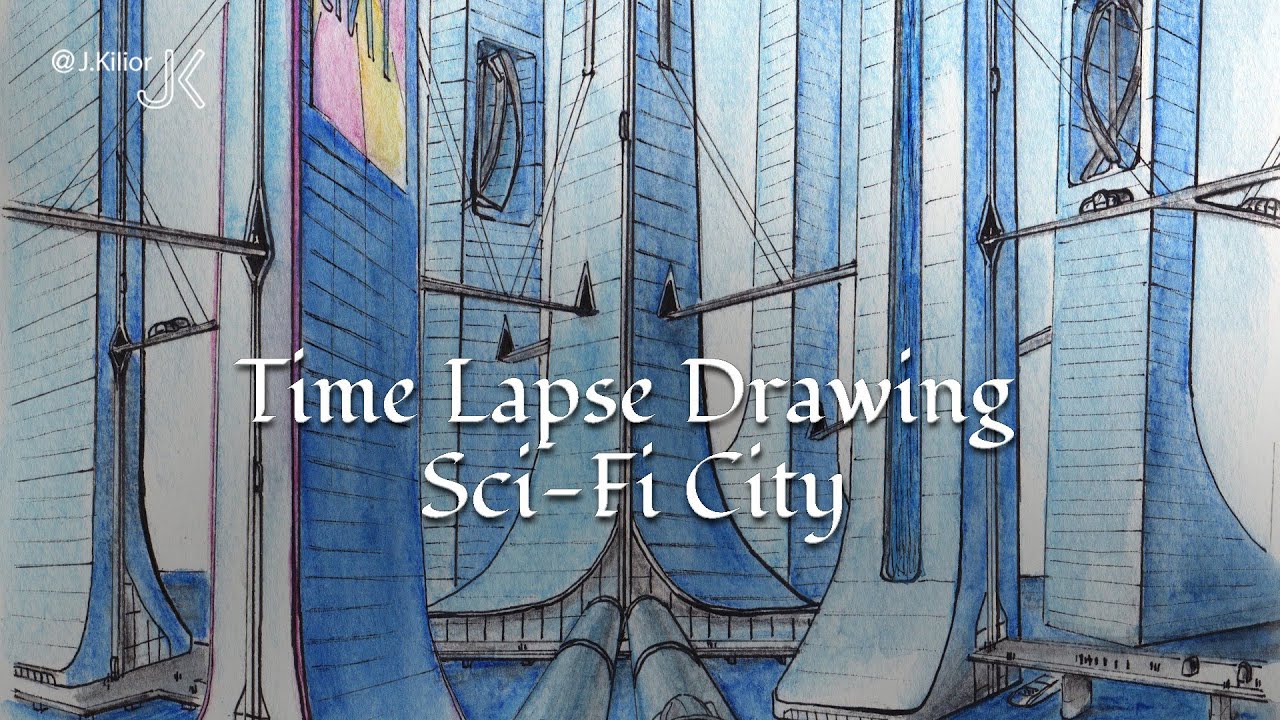 1 Minute Zeitraffer Zeichnung Sci-Fi Stadt