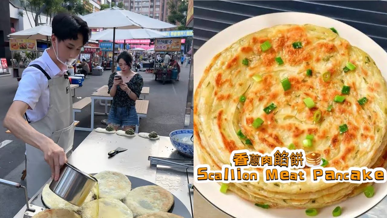 90後小哥擺攤創業賣蔥香肉餅，超級好吃😋每天排隊好多人20250801-2 #街頭美食 #擺攤 #創業 #美食 #蔥油餅 #小吃 #街頭小吃 #煎餅 