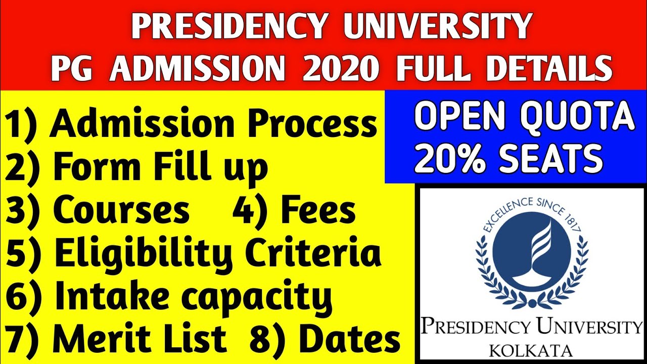 PRESIDENCY UNIVERSITY PG ADMISSION 2020💥|presidency university kolkata|pg admission 2020|pumdet 2020