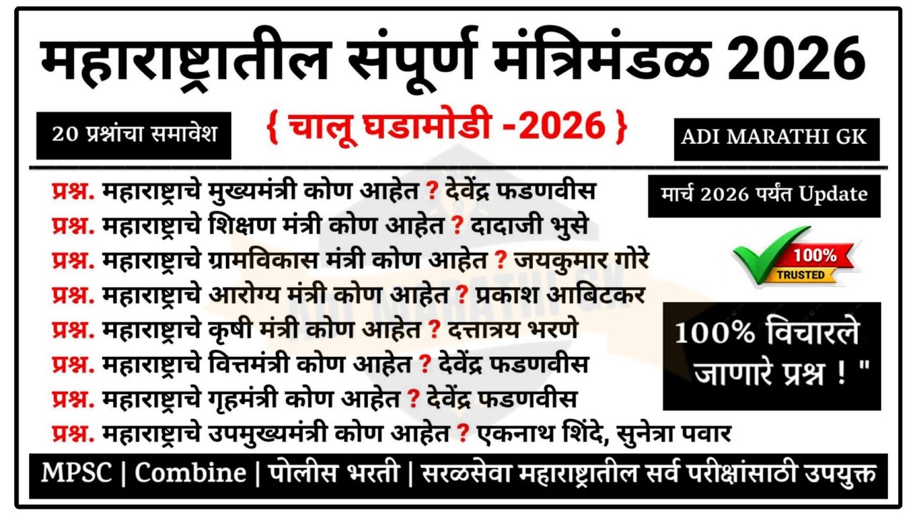 महाराष्ट्रातील संपूर्ण मंत्रिमंडळ 2026 | Maharashtra Cabinet List 2026 #PoliceBharti #cabinet 