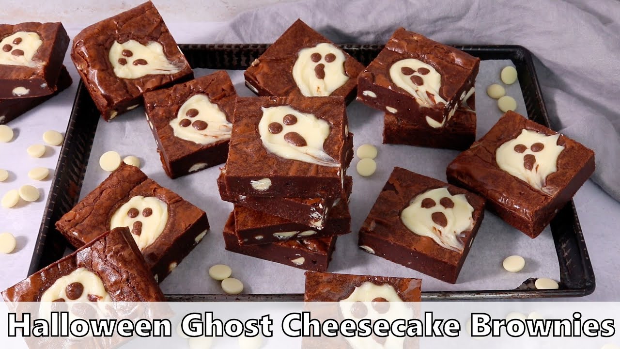 Halloween Ghost Cheesecake Brownies - The Baking Explorer