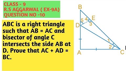ABC is a right angled triangle right angled at A  such that AB=AC and bisector of ∠C show AC+AD=BC