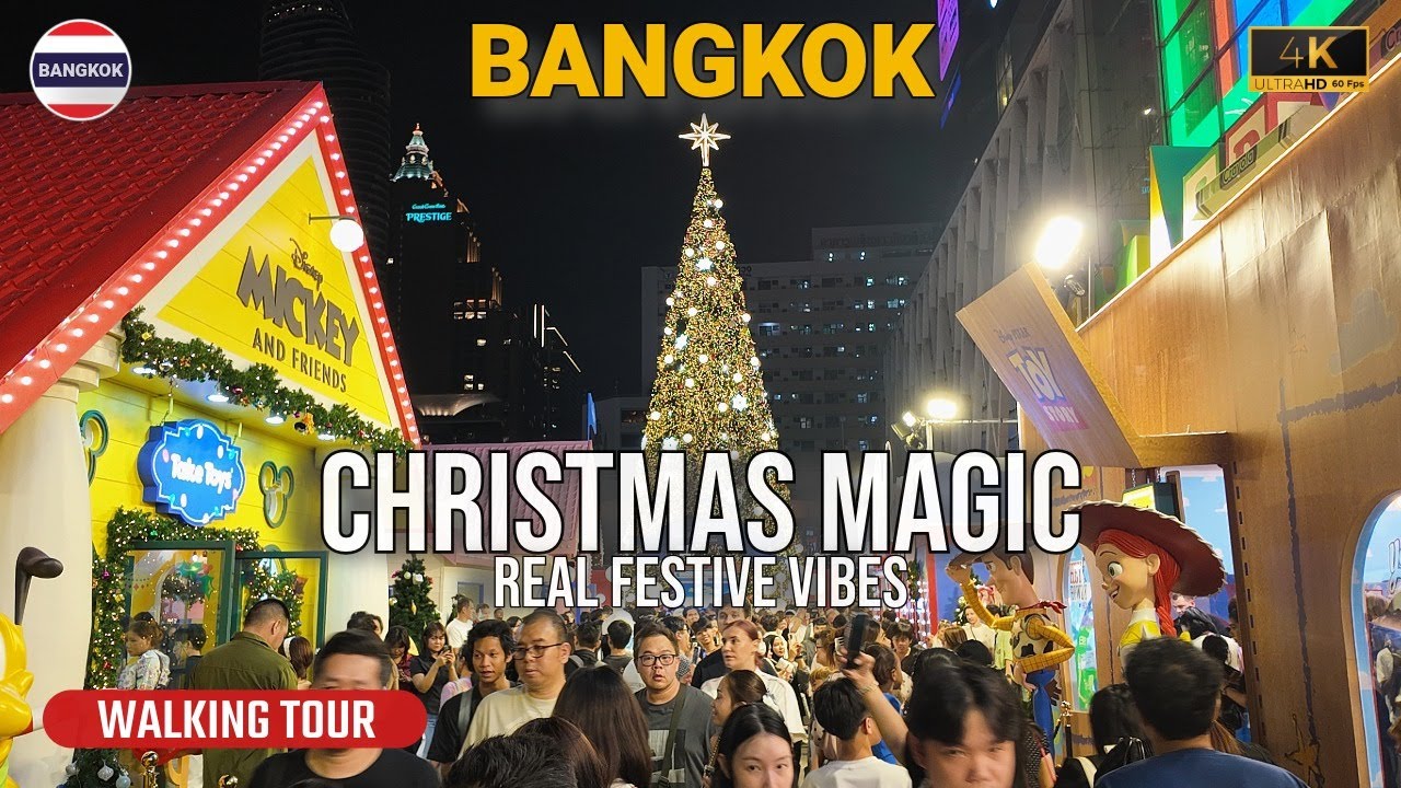 Рождественские огни Бангкока 4K 🎄 Ночная прогулка по CentralWorld | Настоящая праздничная атмосфера