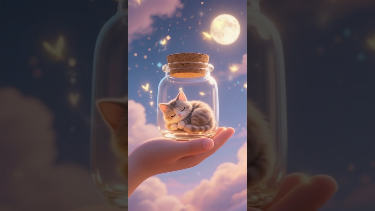 Tiny kitten, big dreams, glowing under firefly magic!