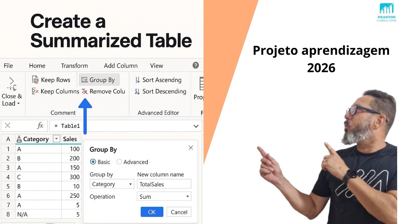 Tabela resumida no PowerQuery