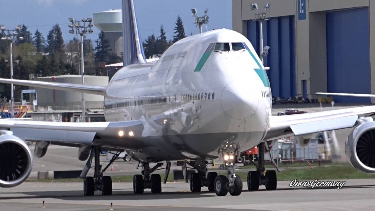 Battered Boeing 747-8i Test Flight Departure From Paine Field @ KPAE