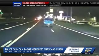 Video: High-speed chase ends with suspect crashing into house in Kentucky