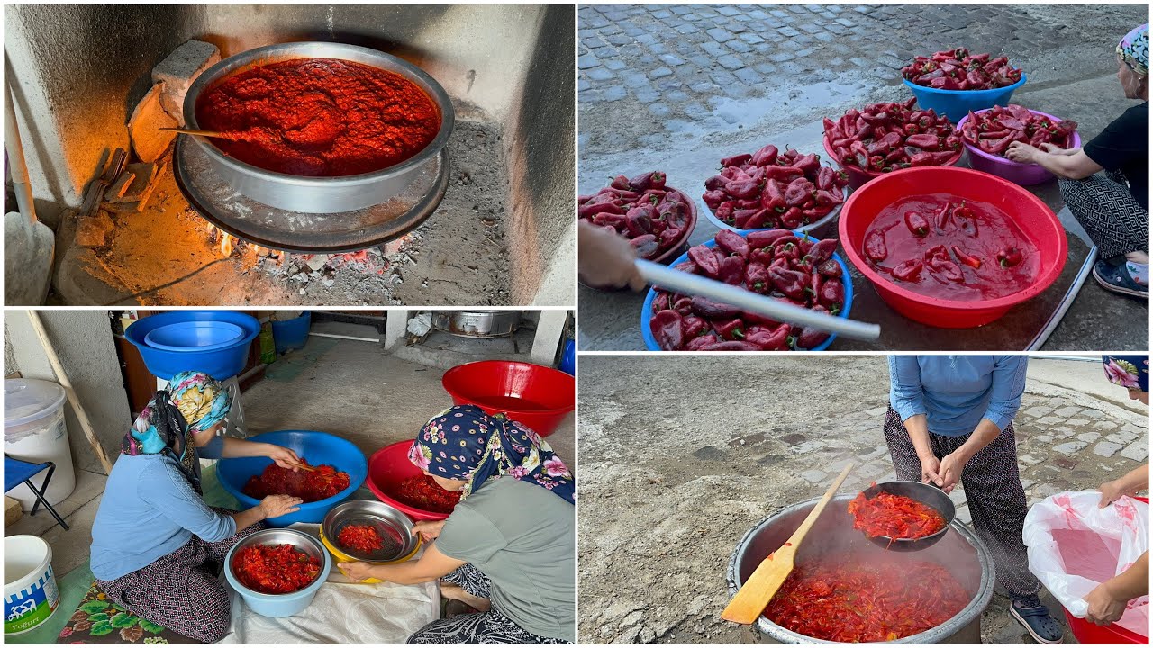 KOMŞUMLA BİBER SALÇASI YAPTIK❗️GÜNEŞTE BEKLEMEYEN SALÇA 