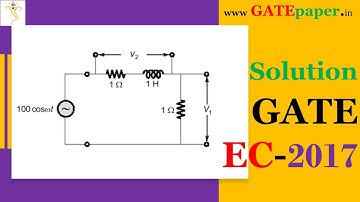 GATE 2017 Find angular frequency at which phase angle between V1 and V2 is 45 degrees
