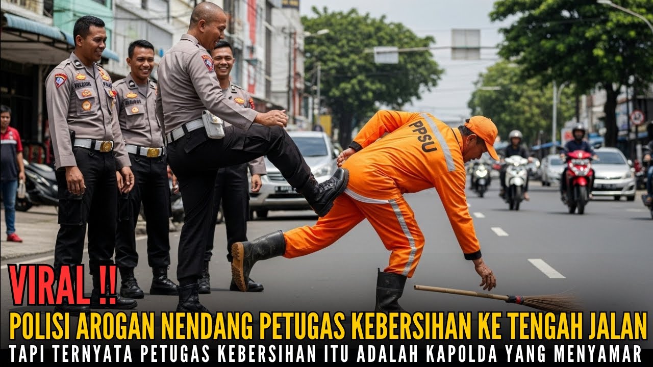 VIRAL‼️SOK GALAK, OKNUM POLISI TENDANG PETUGAS KEBERSIHAN. TERNYATA DIA ADALAH KAPOLDA YANG MENYAMAR
