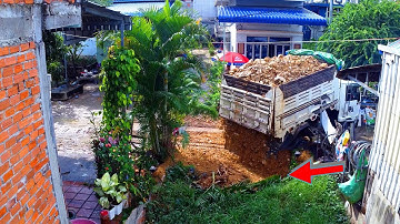 Nicely Start!! First full video Landfill Flood Area Using Dump Truck 5T Dumping Soil And Dozer Push