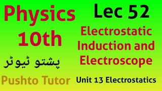 Lec 52, Electroscope and Electrostatic induction, Class 10 physics, unit 13, Pushto Tutor tech,