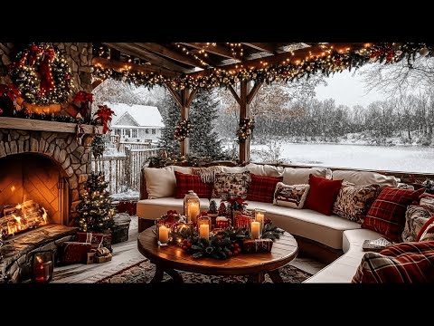 Winter Lake Balcony Chill ❄️ Fireplace & Bossa Nova Jazz Music