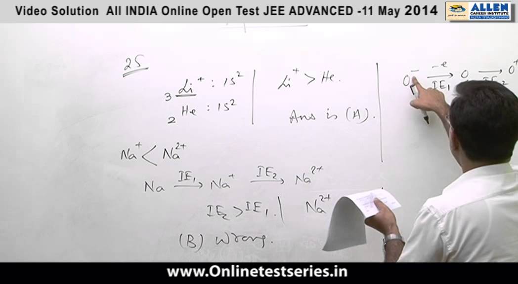 JEE Advanced 2014 All India Online Open Test Solutions Chemistry Paper I Q 24,25,26,27