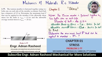 Determine the maximum load P that can be applied to member |Problem 1-77|Stress| Mech of materals