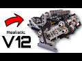 Realistic v12 engine with 4 camshaft and 48 valves  lego alternative from letbricks