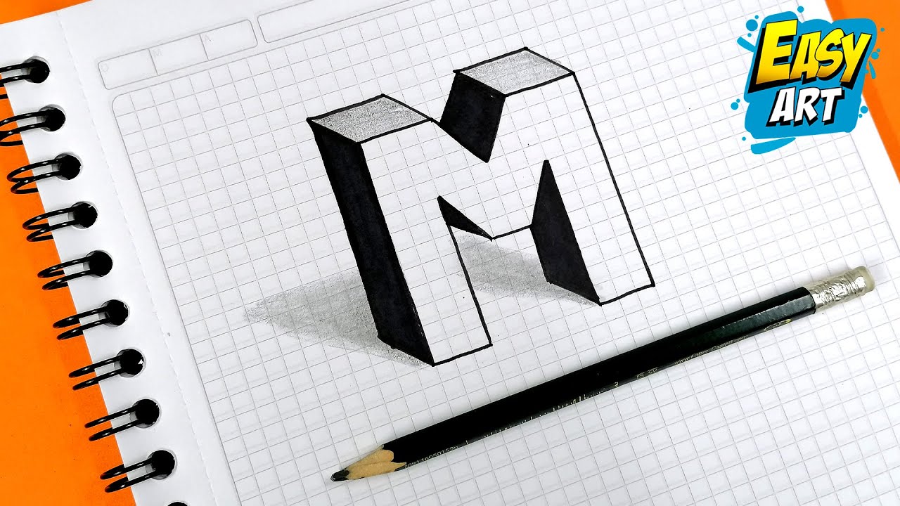 🔴 How to make 3d drawings easily - Easy way to Draw 3D letters - Letter M  - Easy Art - YouTube