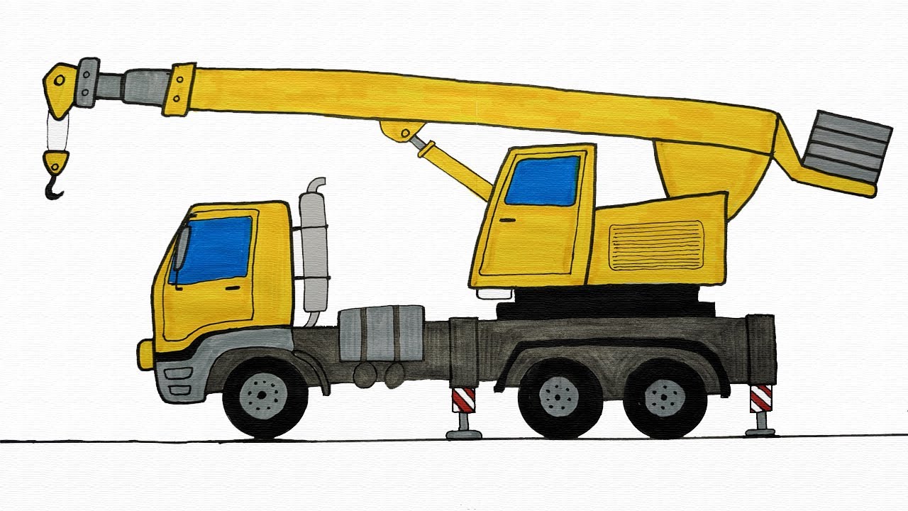 How to easy drawing Truck Crane for Kids - Children's Coloring Book ...