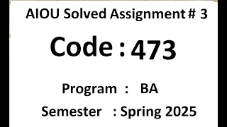 AIOU Solved assignment No 3 code 473 Spring 2025