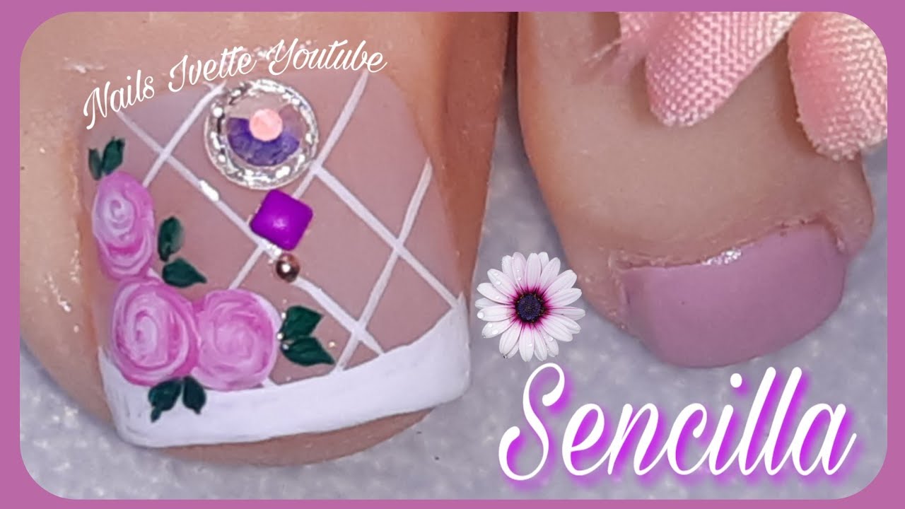 Decoración de uñas sencillas y elegantes para pie en color rosa con piedras  - YouTube