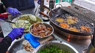 Тайваньская уличная еда - жареный рыбный пирог, оладьи с креветками, яичные рулеты