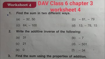DAV Class 6 maths chapter 3 worksheet 4 ।। Class 6 math chapter 3 worksheet 4 dav public school