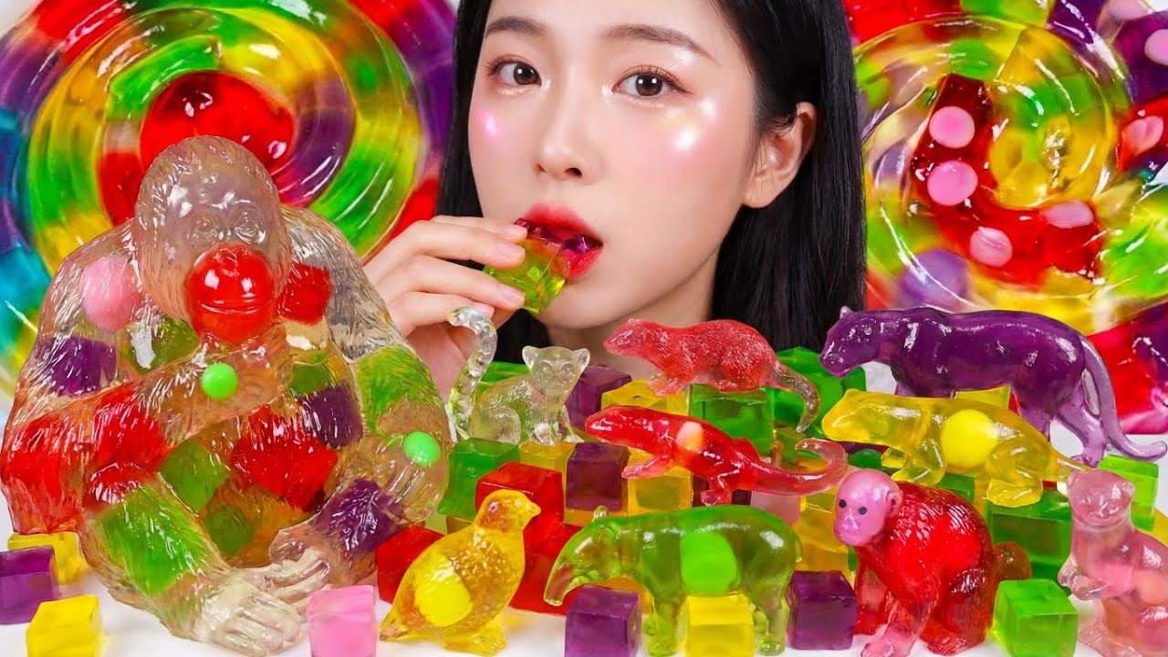 젤리음식동물 SATISFYING EATING CUTE EMOJI JELLY FOOD, CUTE EATING JELLY | ASMR MUKBANG SOUNDS