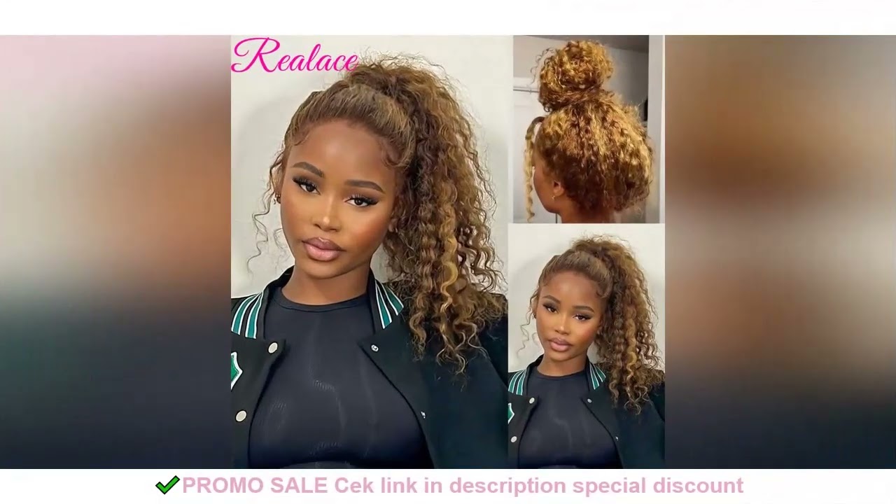 Water Wave 30 Inch Invisible Strap 360 Full Lace Front Wig Honey Blonde Highlight Deep Wave Frontal