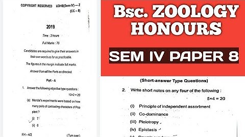 previous year question paper SEM IV zoology honours [paper 8]