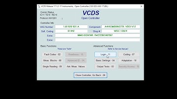 VCDS coding check and speedo output tests with VW Golf mk4 speedo