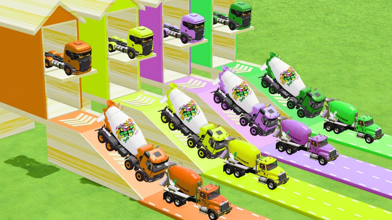 Garage with Colors - ALL MIXER TRUCK WITH DOUBLE FLATBED TRAILER TRUCK DAFF, TRUCK LAFARGE