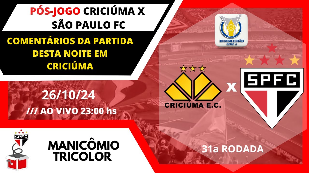 PÓS JOGO - CRICIÚMA X SÃO PAULO FC: BRASILEIRO 2024 - YouTube