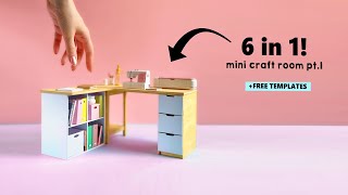 DIY Miniature Corner DESK, CUBBY, DRAWERS + More! How to make a Dollhouse Craft Room W/PAPER - pt.1