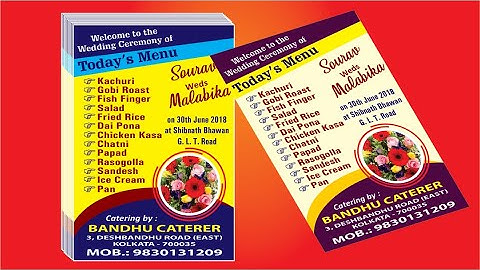 Wedding Menu Card Design | CorelDRAW X7 | Techpro Deb