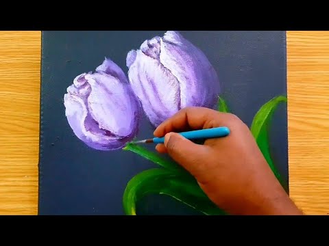 How to paint purple tulip flowers time-lapse/acrylic painting for ...