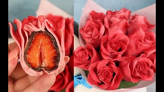 Розы:  КЛУБНИКА в ШОКОЛАДЕ | Пластичный шоколад | Съедобные цветы для торта