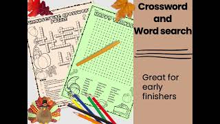 Thanksgiving Puzzles November Word Search and Crossword Puzzle Activity Packet