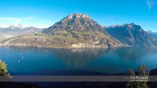 4K Lake Lucerne, Vierwaldstättersee, Seelisberg, Uri SWITZERLAND アルプス山脈