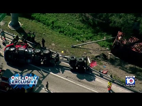 Local 10 News reporter helps rescue driver after tractor-trailer truck crashes in Broward 