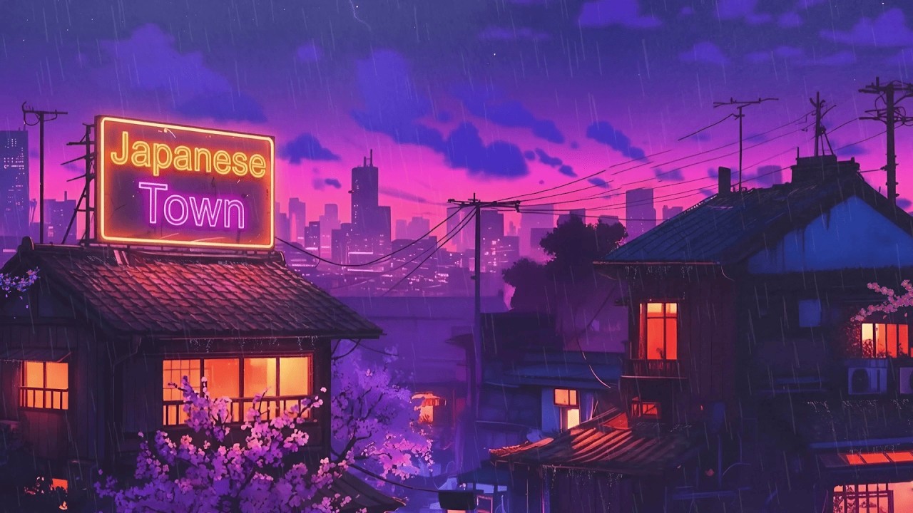 Rainfall in Japanese Town ☔ Lofi Hip Hop Beats | 80s & 1990 | The Japanese Town