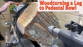 Woodturning a Log to Pedestal Bowl with Beautiful Grain!
