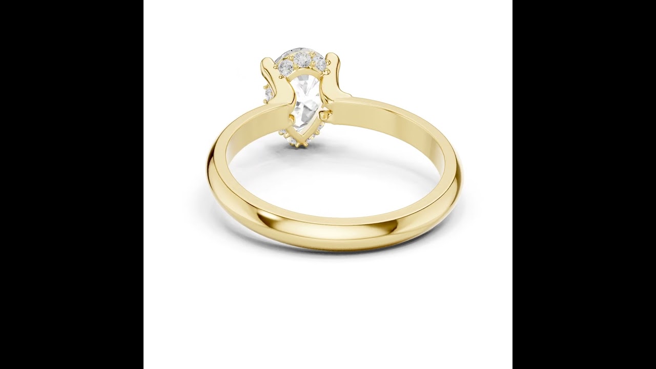 Pear Cut Diamond Solitaire Ring with Unique Petal Prongs & Hidden Halo