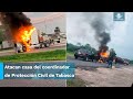 Bloqueo de carreteras con vehículos quemados en Tabasco tras ataque en casa de Coordinador de PC