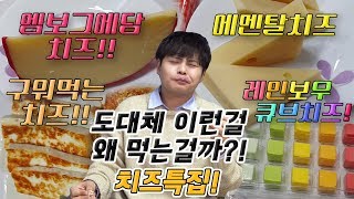 도대체 이런걸 무슨맛에 먹는걸까?! 치즈특집! [제이제이] 에멘탈치즈, 엠보그에담치즈, 구워먹는치즈, 레인보우큐브치즈 리뷰!!