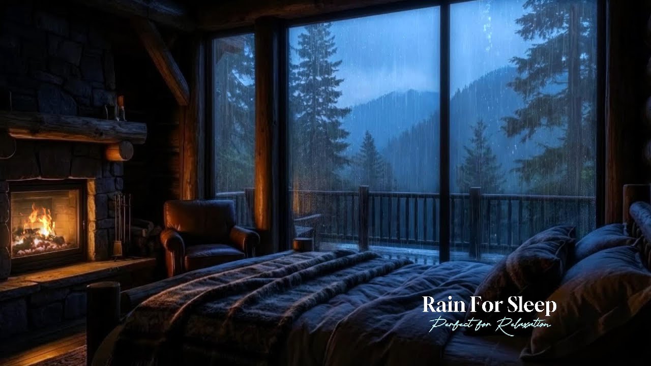 Cozy Cabin Rain Sounds for Deep Sleep | Fireplace Ambience, Relaxing ...